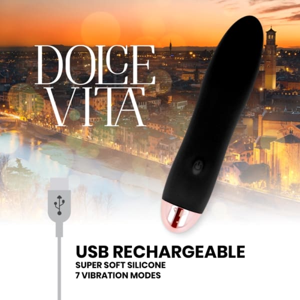 DOLCE VITA - RECHARGEABLE VIBRATOR FOUR BLACK 7 SPEEDS 4